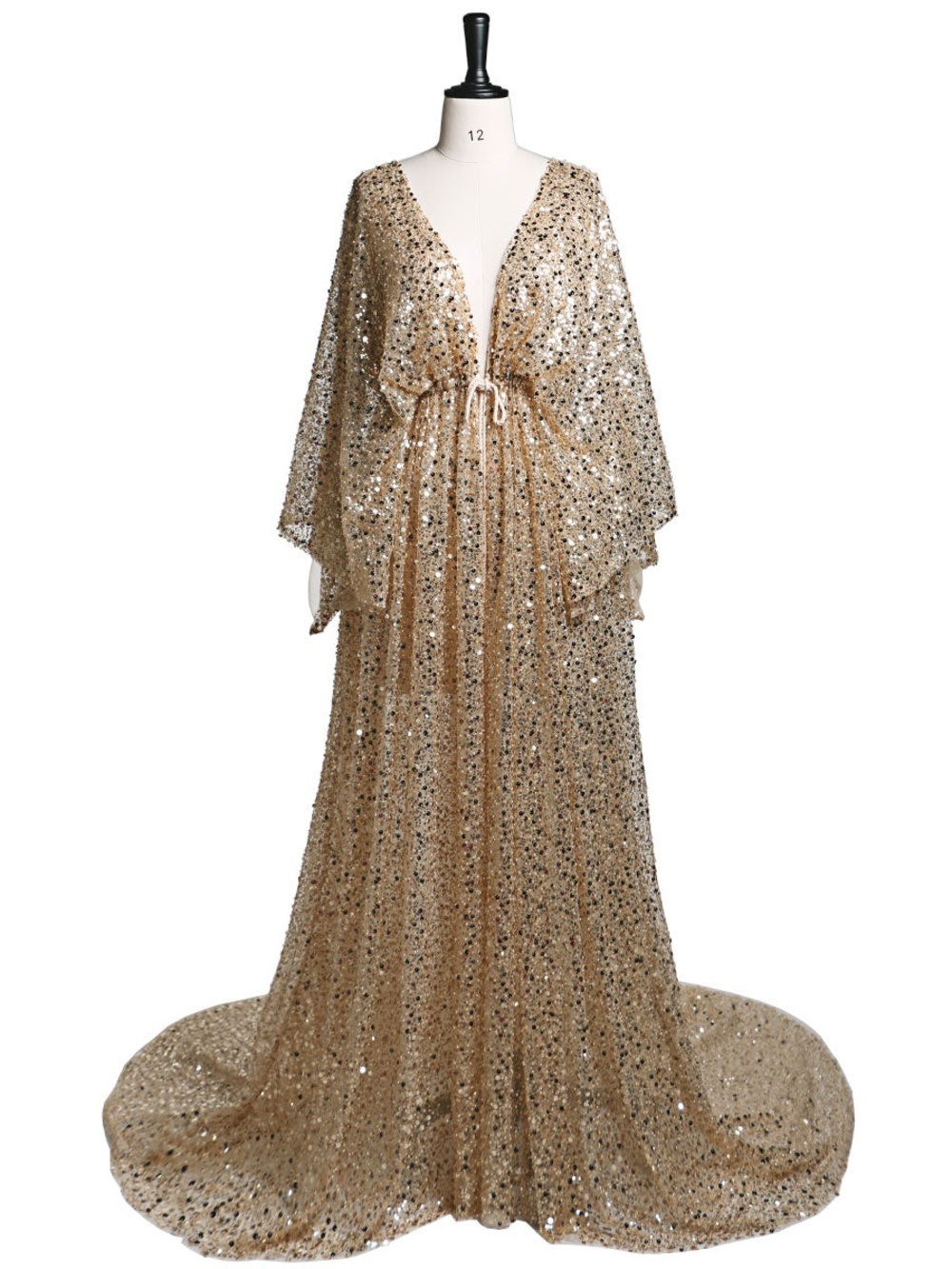 Gold Sequin Maxi Dress with Drawstring Waist